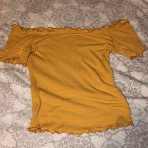 yellow cropped off the shoulders top